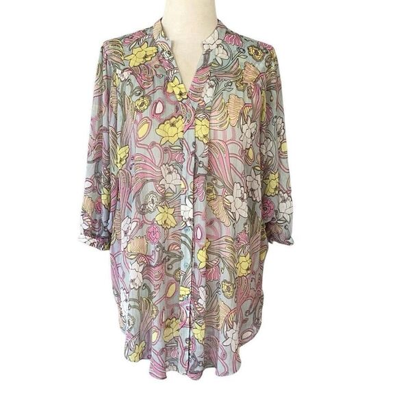 Badgley Mischka Floral Chiffon Sheer Blouse Tunic Top Women’s L/XL - Picture 4 of 16